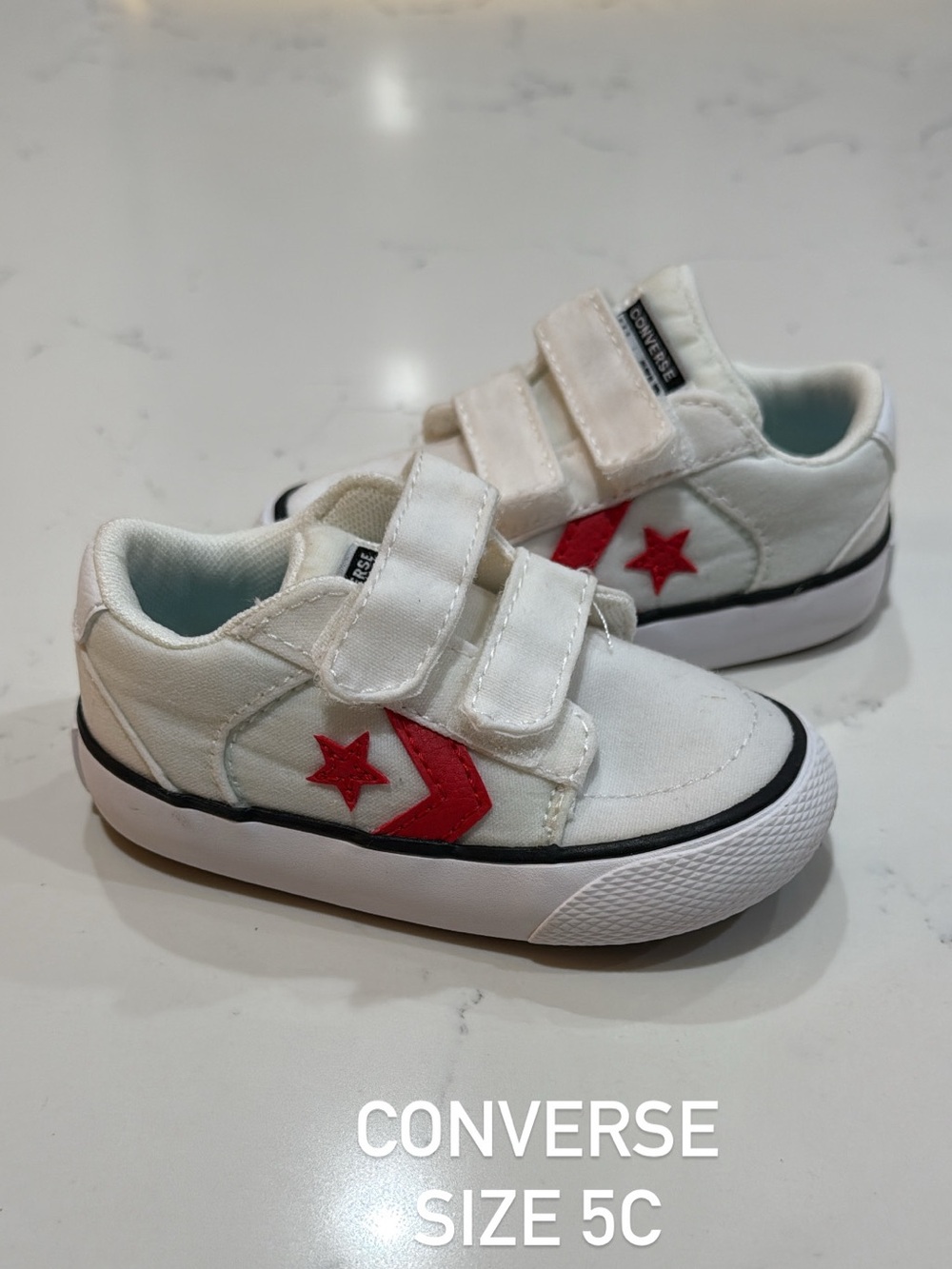 Converse Kids White and Red Velcro Star Sneakers